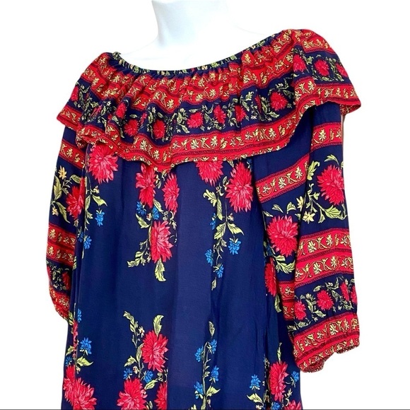 Bohemian Floral Rayon Blouse Top Medium Cottagecore Flowy Relaxed Fit Casual - Picture 4 of 10